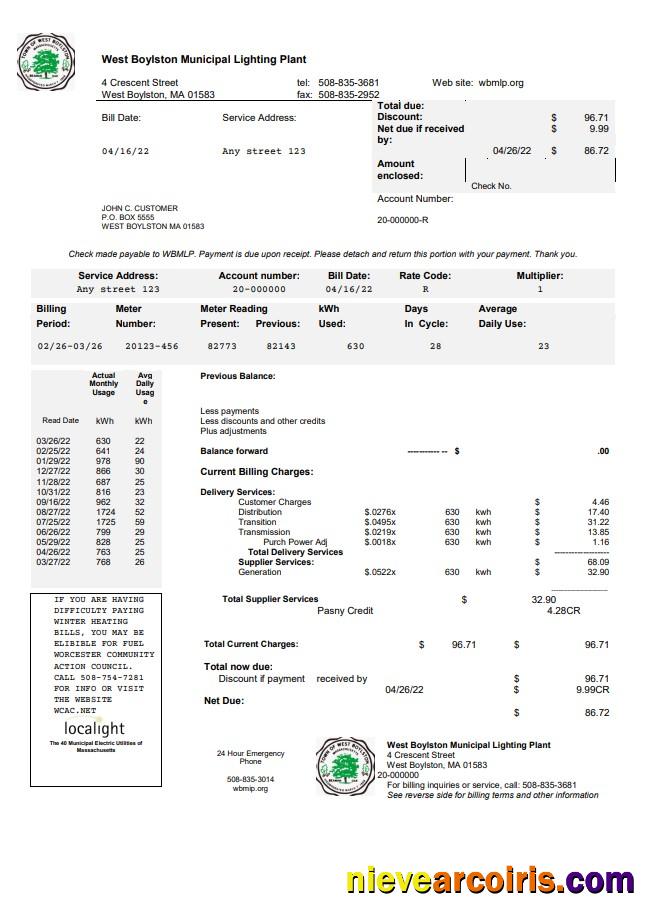 USA West Boylston utility bill